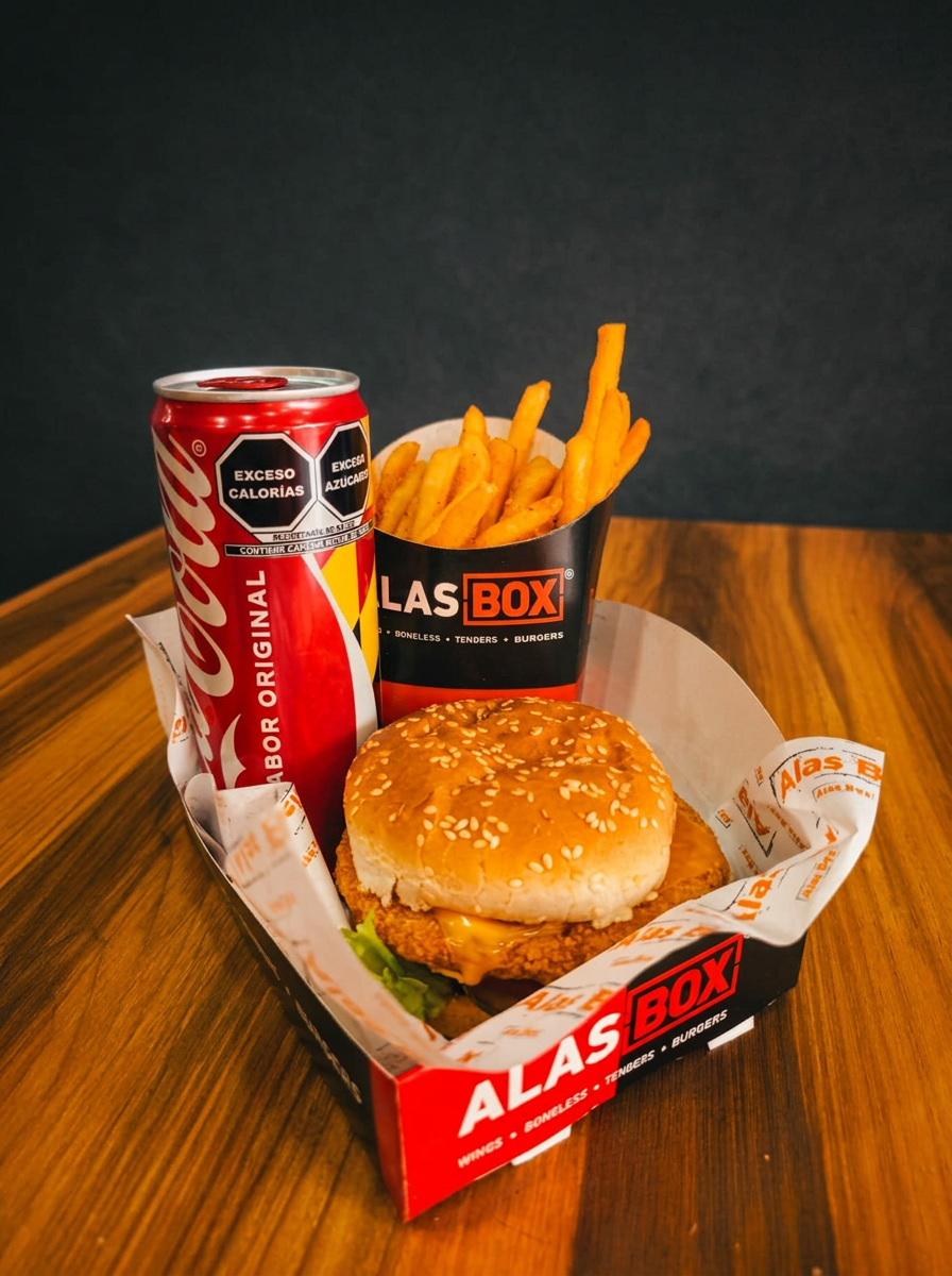 Combo de alitas, boneless y papas especiales de Alas Box listo para pedir