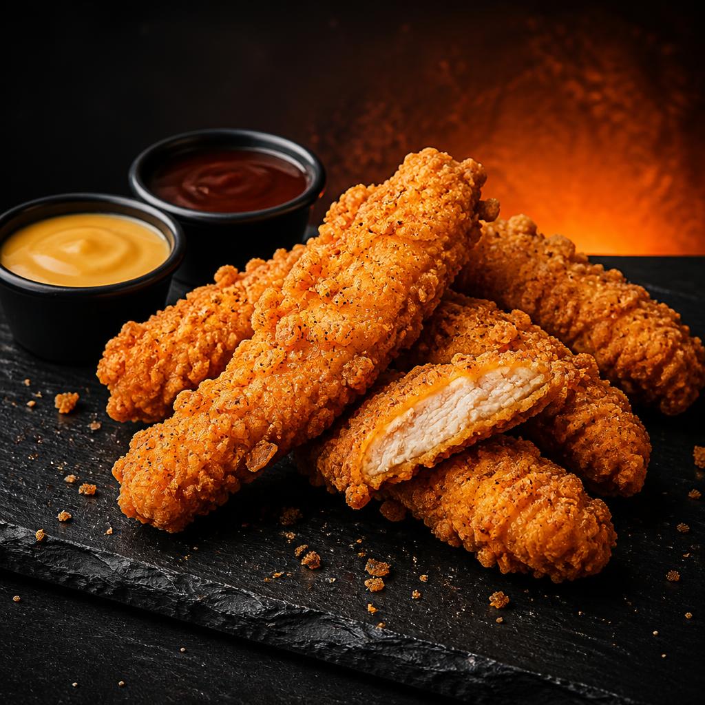 Chicken tenders empanizados con aderezo