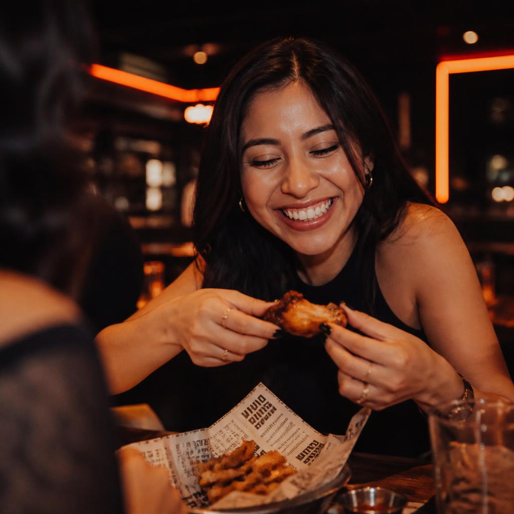 Clientes disfrutando alitas y boneless en una sucursal de Alas Box